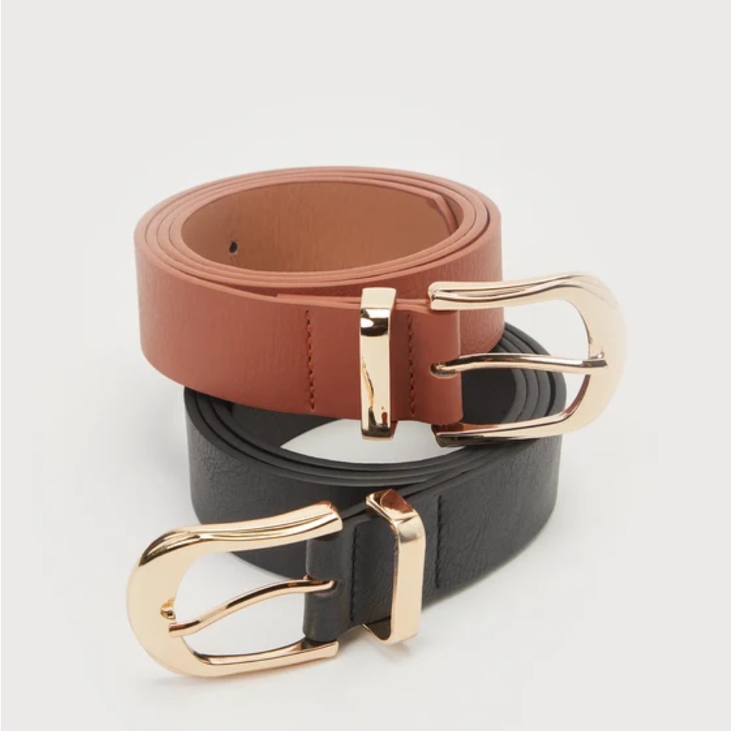 Nwt Black And Brown Belts With Gold Buckles Set